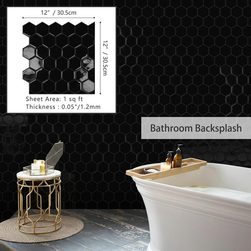 MOONFUN Hexagon Peel and Stick Backsplash Tile（Black）, IN - Image 2